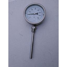 Termometro bimetallico - Cassa inox Diametro 100mm - Bulbo radiale inox aisi 316 completo di pozzetto inox aisi 316 con attacco 3/8" GAS maschio - Lunghezza 250mm - Campo 0/160°C