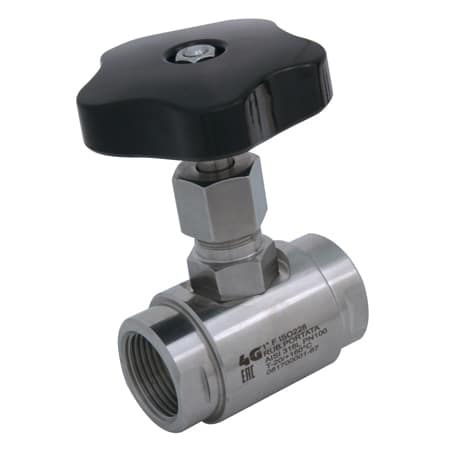 Rubinetto a Spillo inox316L ,finitura Lucida , Volantino nero ABS ,attacchi f.f.gas 3/8" , -20/+160°C - cod. 65800160700 -Gh/Va  