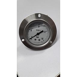 Manometro Tutto Inox - Diametro 63 mm - Attacco posteriore inox aisi 316 da 1/4" Filettato Gas Maschio - Campo 0-16 Bar - Quadrante a Bagno di Glicerina + Flangia Anteriore da incasso 3 fori