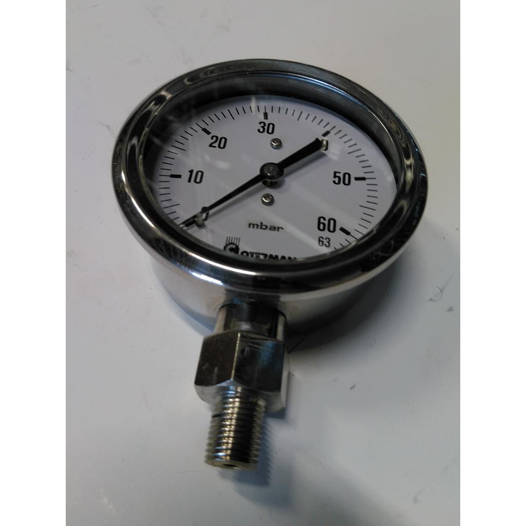 Manometro Tutto Inox - Diametro 80 MM - Attacco Posteriore Centrale Inox Aisi 316 da 3/8" Filettato Gas Maschio - Campo 0-60 Bar - Quadrante asciutto - Indice Rosso a 42 Bar