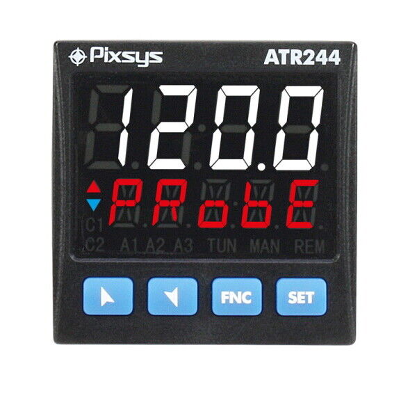 Regolatore Pixsys ATR244-12ABC - Doppio   Display  , Aliment. 24-230VAC/DC - Multi Segnali uscita : 2Relè' + 4/20mA + 0/10VDC - Multi Segnali ingresso : PT100/PT500/PT1000/Ni100/PTC1K/NTC10K - TC - 0/10V - 0/4.20mA - Seriale RS485 , dimens. 48 x 48 x L91 mm  