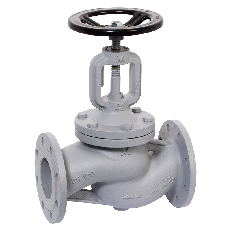Valvola manuale DN15 PN16, corpo in ghisa sferoidale EN-GJS-400-18-LT, flusso avviato, tenuta stelo a soffietto, coperchio a vite esterna, tenuta otturatore: metallica. Fig.64 - Mival 