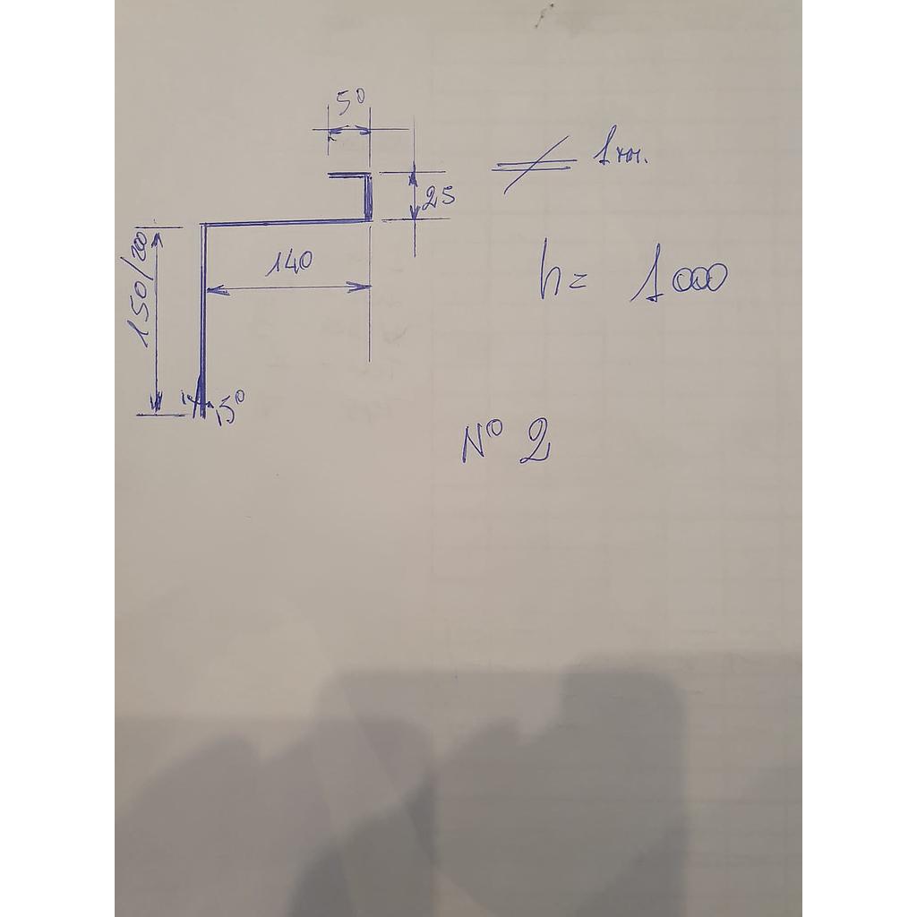 Lamiera inox304 - Pressopiegata - Spess.1 mm - Lungh.1000mm - Sviluppo totale 415 mm - (200+140+25+50) - Secondo disegno fornito da cliente