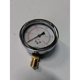 Manometro a membrana per gas - Diam. 80 mm - Attacco radiale in ottone 3/8" Gas Maschio - scala 0-250 Mbar - Con Matricola stampata su quadrante , per avvenuto  Collaudo di taratura