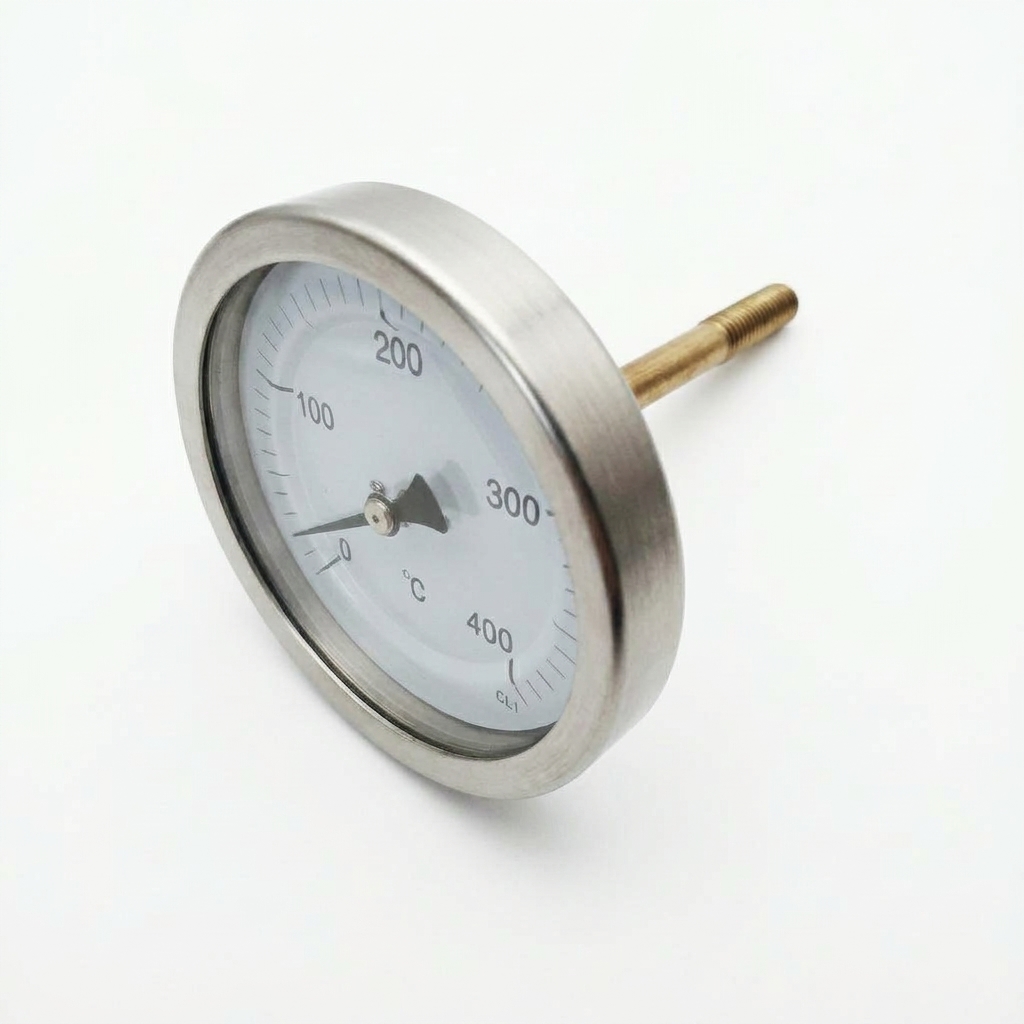 Termometro Bimetallico - Cassa in Ottone - Diametro 100 mm - Bulbo Radiale - Pozzetto in Ottone - Filettato 1/2" Gas Maschio - L=100 mm - Campo -30/+50 °C