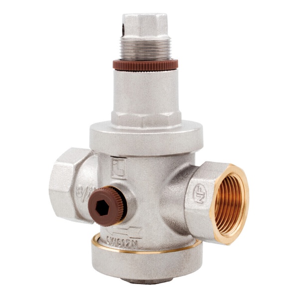 Riduttore pressione acqua EuroPress , mod.143.
Funzionamento a pistone con sede compensata.
Corpo in ottone nichelato,
Temperature minima e massima d’esercizio: 0°C, 80°C.
Pressione massima in entrata: 25 bar.
Pressione in uscita : regolabile fra 1 e 6 bar.
Pretaratura in fabbrica a 3 bar.
Attacchi manometro 1/4” sui due lati per il controllo della pressione in uscita.
Attacchi filettati ISO 228 femmina/femmina 2 1/2"-interasse mm147 - cod.1430212 - ITAP