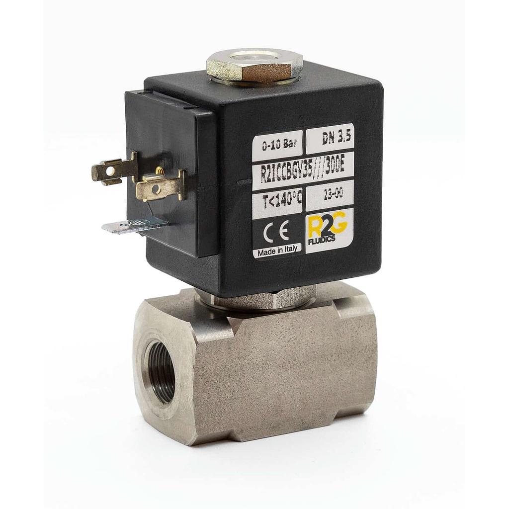 Elettrovalvola Inox303 R2G 2/2 NC, Azione Diretta , f.f. gas 1/4 - Passaggio interno mm 2,5 - Tenuta VITON - (Solo corpo)  - R2ICCBGV25 