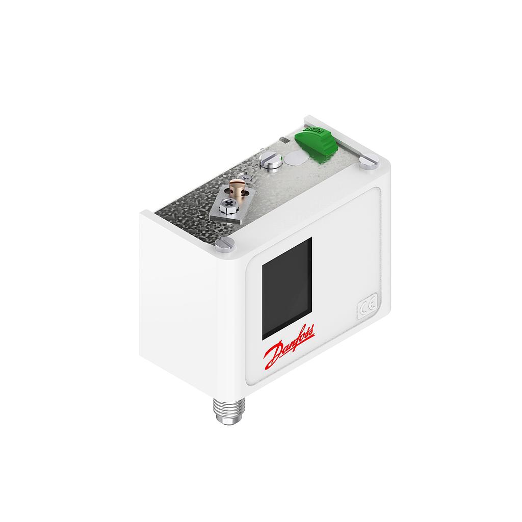 Pressostato elettrico Danfoss , a Riarmo Manuale ,
Campo di regolazione 8 - 42 Bar , Differenziale 4 Bar, Contatto: SPDT, Attacco 1/4 gas m., Protezione  IP30 - Mod.KP6B - Cod.060-519166
