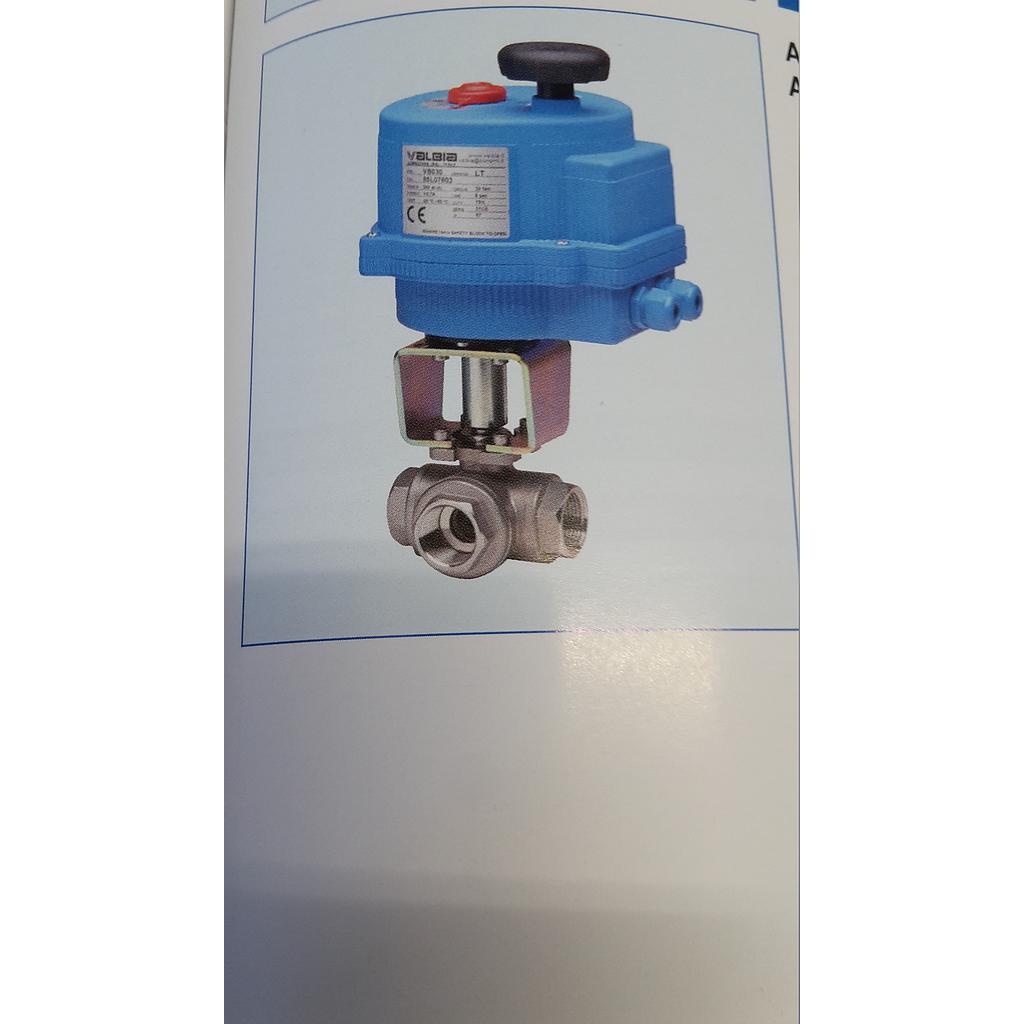 Valvola sfera inox316 3vie (L) Mod. 775000- f.f.f. 1 1/2" +  Motore elettrico VB110 24VDC - Cod.8E026002