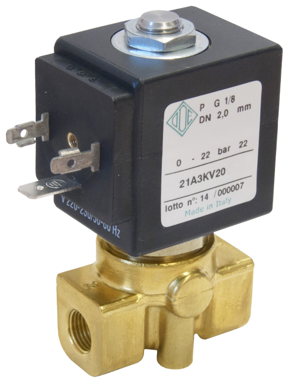 Elettrovalvola  a 2 vie , 2/2 a comando diretto - (Solo corpo) , Corpo in Ottone con attacchi f.f.gas 1/2" - Tenuta VITON - Diam.int.4,5 mm , Press. diff. 0-10 Bar - cod.21A8KV45-W  