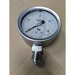 Manometro Tutto Inox - Diametro 100 mm - Attacco radiale inox Aisi 316 da 1/2" Filettato Gas Maschio - Campo 0-16 Bar - Quadrante a bagno di Glicerina - Cl.0,5