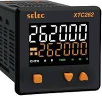 Contatore a preselezione - Funzioni: conteggio impulsi, Timer/Contatore/Rate/Batch - 
Metodo di conteggio: unidirezionale/bidirezionale/quadratura, scalabile - Uscite: 2 x relè (5 A) - Sensore:
PNP/NPN, 2 valori di preselezione - Indicatore LED 2 x 6 caratteri - Tensione di alimentazione:
90...270 V AC/DC - Apertura quadro: 69 x 69 mm - Profondità di incasso: 83,7 mm, Attacco:
morsetti a vite, Montaggio: incasso quadro elettrico -
Mod.Selec XTC262 - cod.109291