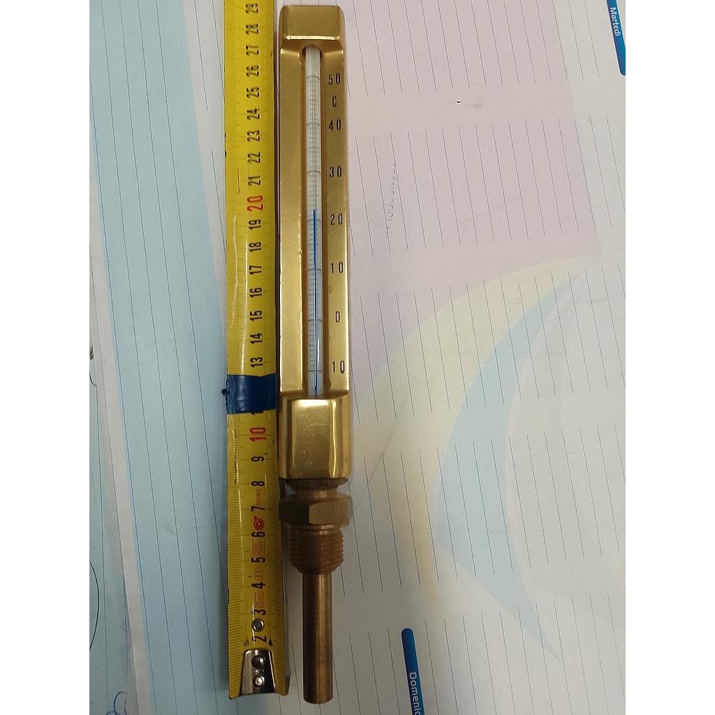 Termometro verticale in Ottone - Attacco con pozzetto 1/2" g.m. - Scala  - 10 / + 50°C
