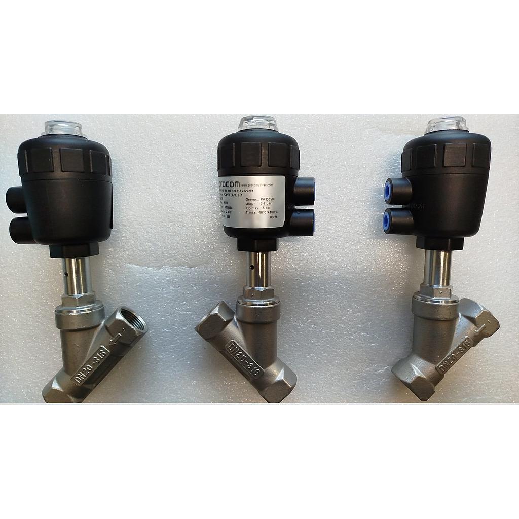 Valvola pneumatica On-Off a flusso libero - corpo microfuso inox316L PN40 , filettato FF gas 3/4" - Testata PA-D050 NC - Press.diff.max 16 Bar - PCIPFT_020_2_1 - ProCom