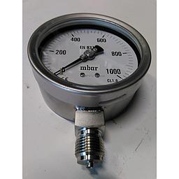 Manometro tutto inox - Diametro 100 MM - Attacco radiale inox 316 da 1/2" Filettato Gas Maschio - Campo 0-600 mBar - Quadrante a bagno di Glicerina - Cl.1,0