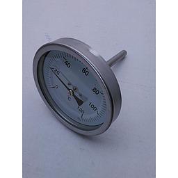 Termometro bimetallico - Cassa inox diametro 100mm - Bulbo posteriore inox aisi 316 completo di pozzetto inox aisi 316 con attacco 1/2" GAS maschio lunghezza 50 mm sotto filetto - Campo 0/120°C