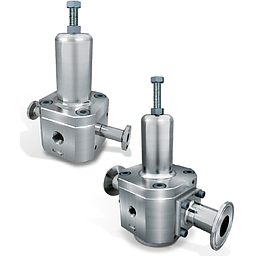 Riduttore di pressione MOD. TCR6X-II Pharma , ( Per gas Azoto ) Materiali: corpo, campana e interni in acciaio inox 316 L, O.ring e membrana EPDM - Pressione Ingresso max: 60 bar - Campo pressione uscita: 0,3-3 Bar Connessioni ingresso/uscita: 1/2" Clamp (diam.est.flangetta 25mm secondo ASME BPE ) Attacco manometro: 1/4” Gas F 
