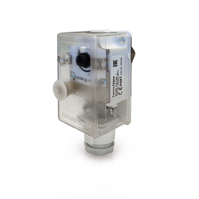 Pressostato F&amp;C - Mod. B01BMX - Campo 2 ÷ 5,5 Bar - IP44 - Riarmo manuale - Differenziale Fisso 0,6 Bar - Attacco 1/4" Gas Femmina con Membrana Inox - Omologato INAIL secondo direttiva 2014/68/CE (PED)
