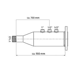 Kit Tubo DN80 composto da: n° 1 Tronchetto Fe 1 1/2 x 100mm + n° 1 Riduzione concentrica in Fe ISO 3" x 1 1/2" + n° 1 Flangia piana P245GH PN16 DN80 + n° 2 Manicotto Fe 1/2" + n° 1 Manicotto Fe 1" + n° 1 Tappo zincato maschio da 1" + n° 1 Tronchetto di Tubo tondo in Fe SS DN80 come da disegno - Lunghezza Totale del KIT circa 900 mm - Tutto Assemblato, Saldato, Verniciato a mano con Antiruggine e Verniciato a mano di Colore Giallo (x Uso GAS)