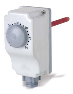 Termostato regolatore ad immersione con sensore a dilatazione di liquido, campo di regolazione 0-90 °C, IP43, connessione R 1/2, guaina 100 mm - cod. 2556.03