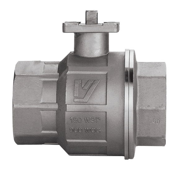 Valvola a sfera in acciaio inox AISI 316 - CF8M - con connessione organo di comando secondo ISO 5211 - Filettata FF Gas da 1 1/2" - a passaggio totale - Quadro stelo 11x11 mm - Dispositivo antistatico
