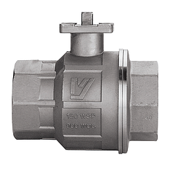 Valvola a sfera in acciaio inox AISI 316 - CF8M - con connessione organo di comando secondo ISO 5211 - Filettata FF Gas da 1 1/2" - a passaggio totale - Quadro stelo 11x11 mm - Dispositivo antistatico