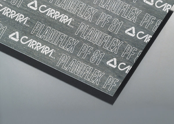 Lastra esente amianto Planiflex PF81 - Sp. 1,0 mm - Fibre di Aramide,(Kevlar) , grafite lamellare , NBR - Ottime proprietà termiche e chimiche, resistenza al vapore, oli , gas, carburanti, agenti alcalini e acidi deboli. Dimensione lastra : mm 1500 x 1500 (Peso Teorico: 3,94 Kg. +/- 10%)