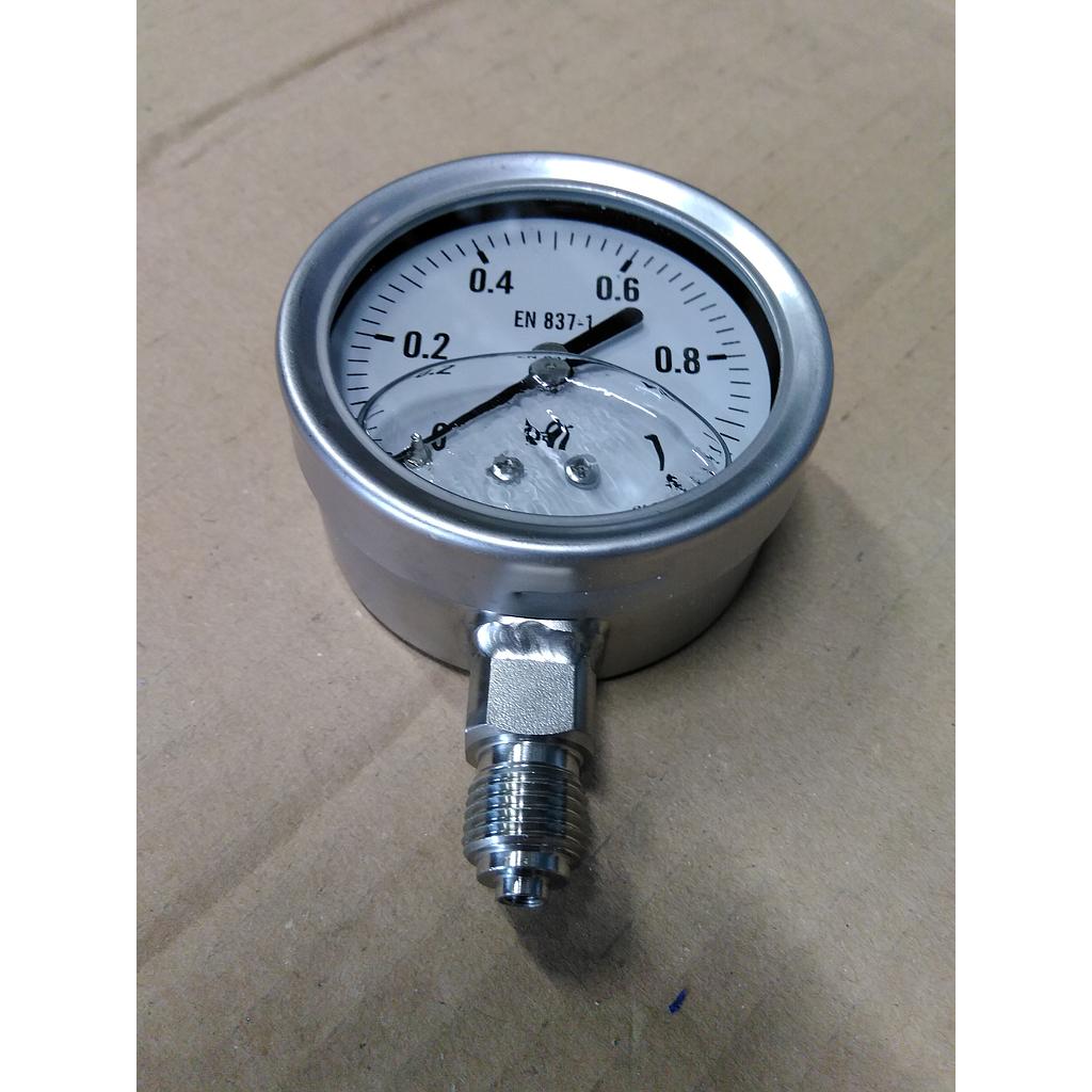 Manometro tutto inox - diametro 63 MM - Attacco radiale inox 316 da 1/4" Filettato Gas Maschio - Campo 0-1 Bar - Quadrante a bagno di Glicerina