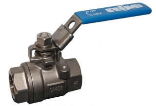 Valvola sfera monoblocco, corpo e sfera inox 316, slitta di blocco, attacchi FF 1 1/4"