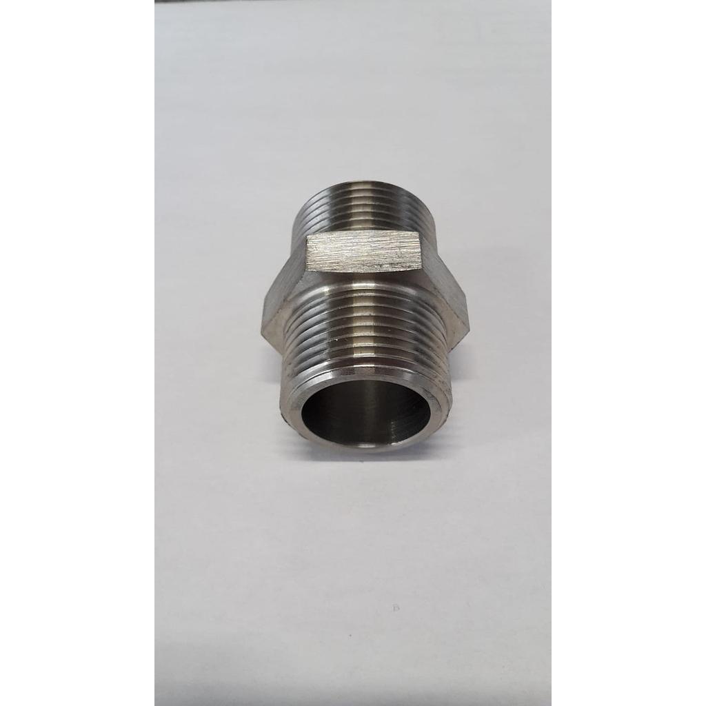 Nipplo Esagonale inox Aisi 316 - 1/2&#34; gas - Filettatura cilindrica - Ch.24 x H 35 - Ricavato da Barra