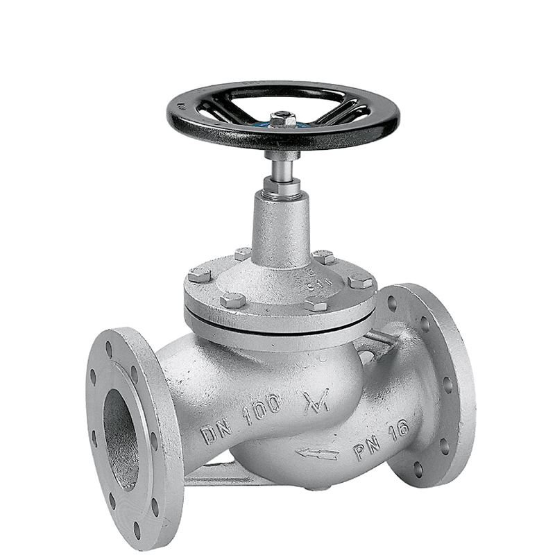 Valvola manuale DN40 PN16, corpo in ghisa sferoidale  EN-GJS-400-18-LT, flusso avviato, tenuta stelo a soffietto, coperchio a vite interna, tenuta otturatore: metallica. Fig.54 - Mival