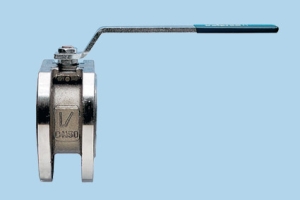 Valvola a sfera Wafer, corpo da fusione inox aisi 316, sfera inox aisi 316, tenuta in Teflon, attacchi flangiati PN16 DN15 - Temperatura -10 / +150°C - Completa di leva - Art. 1080 N.Serie