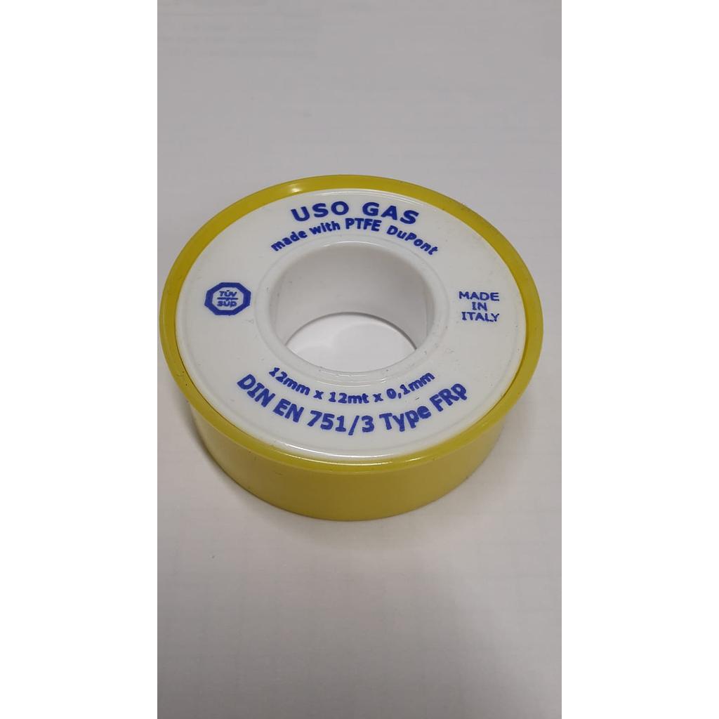 Bobina TEFLON bianco - 1/2 - 12mm x 12mt - 0,1mm - DIN EN 751/3 - (custodia gialla)   