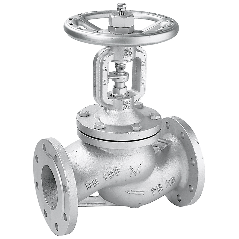 Valvola manuale DN32 PN25, corpo in ghisa sferoidale EN-GJS-400-18-LT, flusso avviato, tenuta stelo a soffietto, coperchio a vite esterna, tenuta otturatore: metallica. Fig.63 - Mival