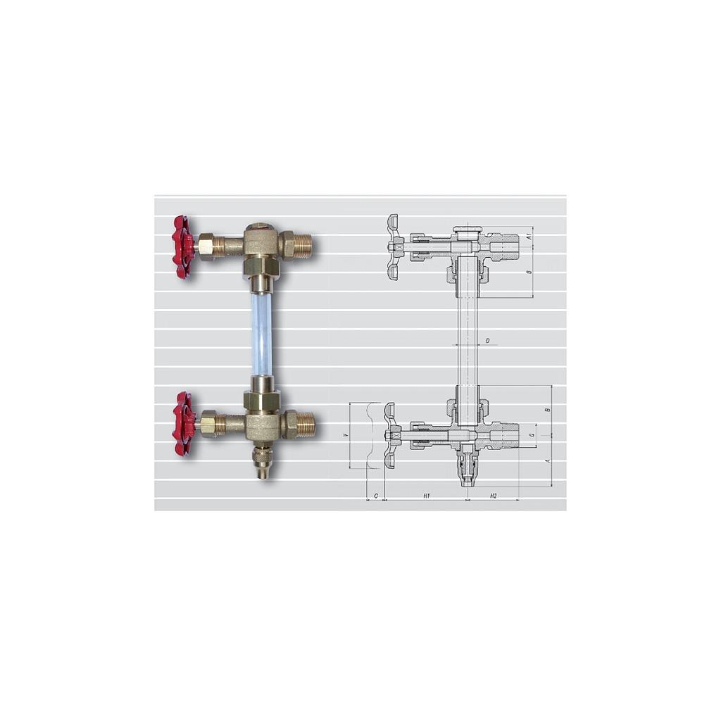 Gruppo porta-livello - Completo - Con valvole a spillo in Ottone con volantino - Attacchi Gas Maschio 3/8x13mm - Superiore + Inferiore con Scarico - 135A02