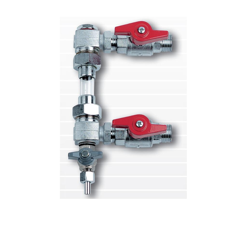 Gruppo porta-livello - Completo - Con valvole a sfera in Ottone - Attacchi Gas Maschio 1/2x16mm - Superiore + Inferiore con Scarico - Completo di guarnizioni in EPDM - 134A03