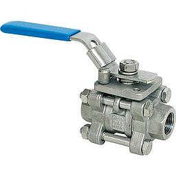 Valvola sfera Inox 316 3pz + filettata FF gas 1/2" - 2vie + flangia DIN ISO5211 + leva Stelo 11x11 mm + Leva Lucchettabile
