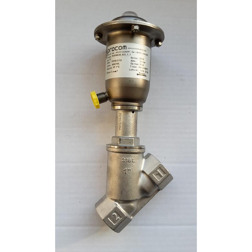 Valvola Pneumatica On-Off a flusso libero - corpo microfuso inox316L PN40 , filettato FF Gas - 1&#34; - testata inox304 T50 - Press.diff.max 9 Bar - PCIFMCM_025_1_1