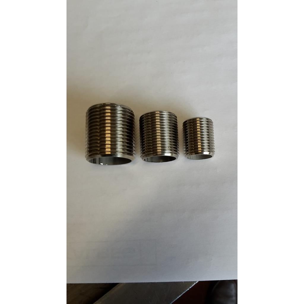 Nipplo inox Aisi 316 - Liscio (tutto filetto) - 1/2&#34; - Filettatura Gas Cilindrica L=25 mm