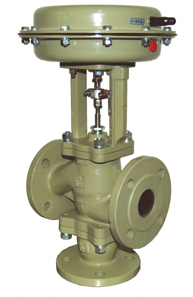 Valvola pneumatica a 3 vie - Deviatrice - Corpo ghisa  PN16 DN25 - Testata 250 - 3/15 Psi - Normalmente Chiusa Via Squadra/Aperta Via Diritta - Tenuta PEEK - Kit viti inox - DP 5 Bar - Mod. SBS10-A25 - Codice....