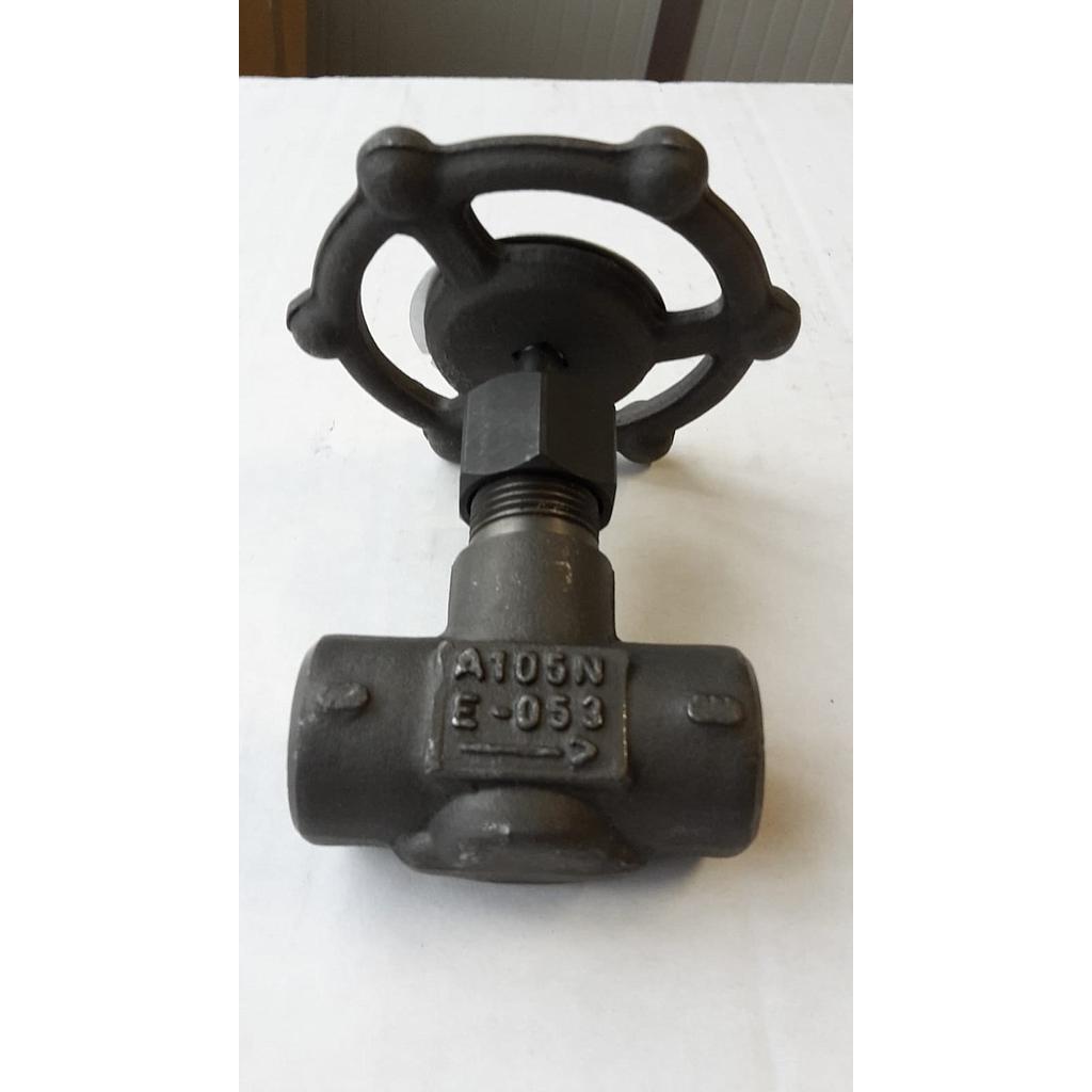 Valvola manuale a spillo, monoblocco, in acciaio al carbonio A105-S3000 Psi, spillo Aisi 410, orificio d.5 mm , attacchi FF Gas 3/8