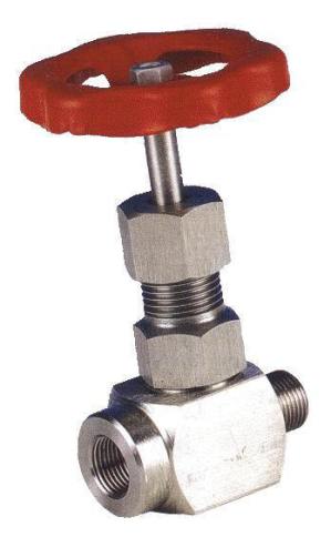 Valvola manuale a spillo da barra, 2pz, in Acciaio al Carbonio A105 galvanizzato, S3000 Psi, stelo Aisi 410, orificio D.6mm, attacchi filettati MF Gas - 1/4" - Completa di Volantino