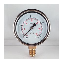 Manometro cassa inox - diametro 80 MM - per Vapore - Attacco radiale in ottone da 3/8" Filettato Gas Maschio - Campo 0-4 Bar - Quadrante asciutto