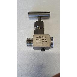 Valvola manuale a spillo, corpo da barra inox Aisi 316 - PN400 - attacchi filettati gas   MF 1/2" - Movimento con barretta inox aisi 304 - VALIN - 2W