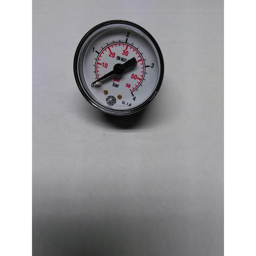 Manometro in ABS per aria compressa diam. 40 mm - Campo 0-4 Bar/Psi - attacco posteriore in ottone da 1/8" Gas Maschio