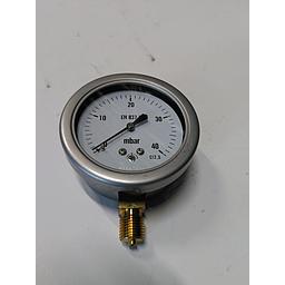 Manometro cassa inox - diametro 63 MM - per uso Gas - Attacco radiale in ottone da 1/4" Filettato Gas Maschio - Elemento interno capsula in ottone - Campo 0-40 mbar - Quadrante asciutto