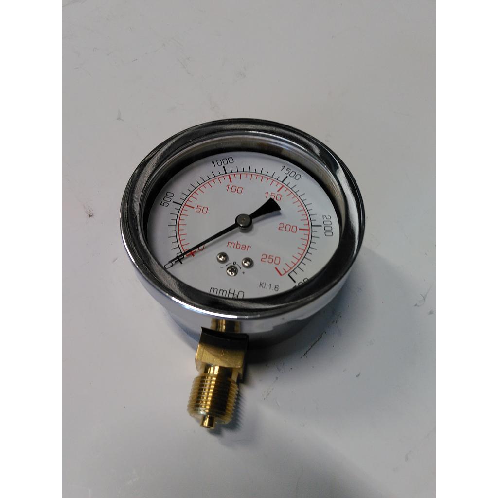 Manometro a membrana per gas - Diam. 80 mm - Attacco radiale in ottone 3/8&#34; Gas Maschio - scala 0-250 Mbar