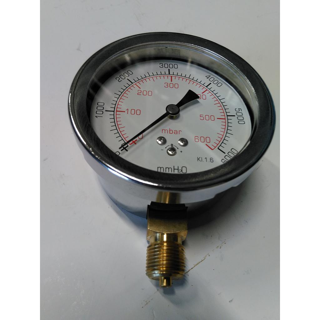 Manometro a membrana per gas - Diam. 80 mm - Attacco radiale in ottone 3/8" Gas Maschio - scala 0-600 Mbar