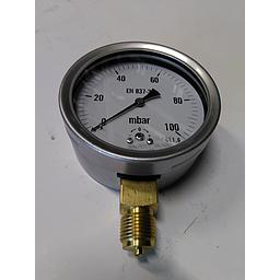 Manometro cassa inox diam. 100 - Aria/Gas - Campo 0-100 mbar - Attacco radiale in ottone 1/2" Gas Maschio - Elemento interno capsula in ottone