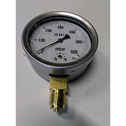 Manometro cassa inox diam. 100 - Aria/Gas - Campo 0-600 mbar - Attacco radiale in ottone 1/2" Gas Maschio - Elemento interno capsula in ottone 